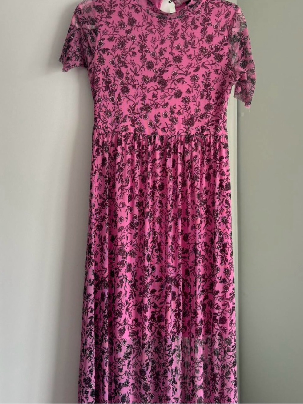 Women's Pink Floral Short-Sleeve Maxi Dress